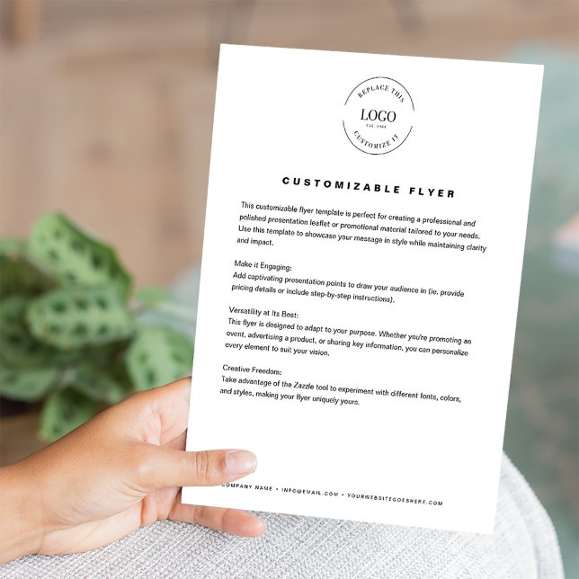 Custom Business logo text website simple Flyer (CUstomizable flyer with logo, text, contact info, website)