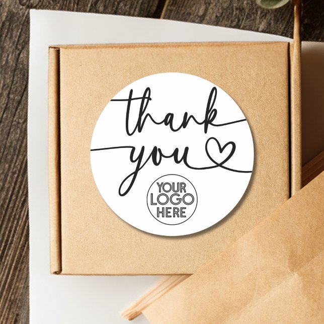 Custom Business Logo Thank You Script Heart  Classic Round Sticker (Creator Uploaded)