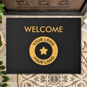 Custom Business Logo Welcome Black And Gold Doormat