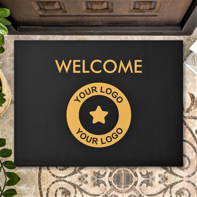 Custom Business Logo Welcome Black And Gold Doormat (Creator Uploaded)