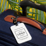 Custom Business Logo White Branded Luggage Tag<br><div class="desc">Custom branded luggage tag features a business logo design centred on the front and framed by custom text that can be personalised with the name of the company, location, slogan, website, or other info. Makes a great corporate gift or accessory for the frequent business traveller. White background and black text...</div>