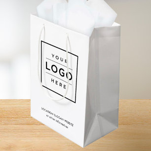 Custom Business Logo White Branded Shopping Medium Gift Bag