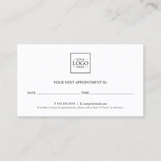 Custom Business Logo with Custom Text Appointment Card (Front)
