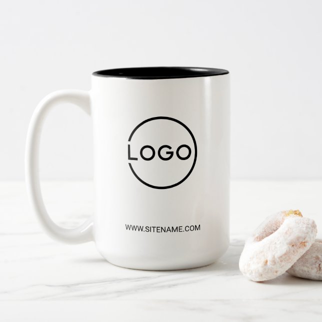 Custom Business Logo with Custom Text Two-Tone Coffee Mug (With Donut)
