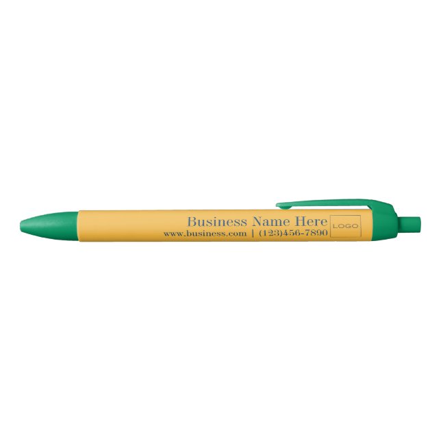 Custom Business Logo Yellow, Blue, Brand Promotion Black Ink Pen (Top)