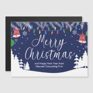 Custom Business Merry Christmas Blue Magnet Card