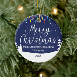 Custom Business Merry Christmas Festive Blue Ceramic Tree Decoration