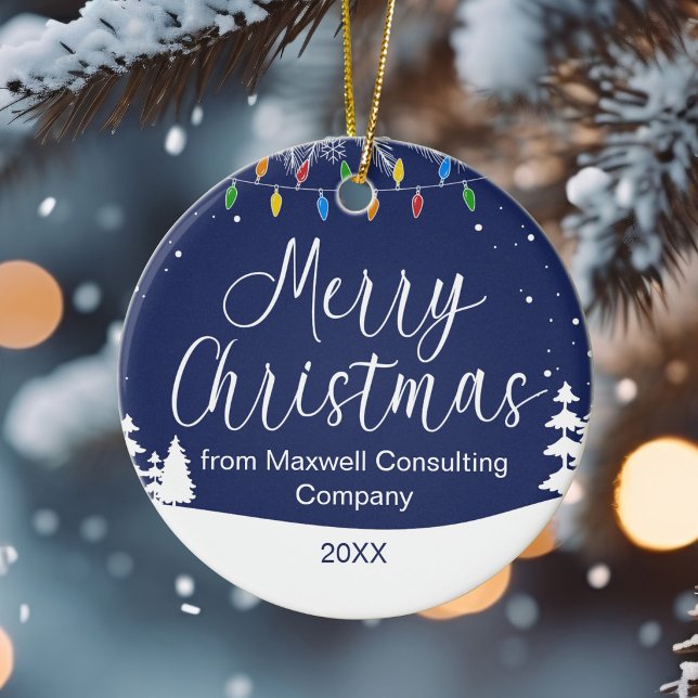 Custom Business Merry Christmas Festive Blue Ceramic Tree Decoration (Creator Uploaded)