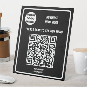 Custom Business Modern Black QR Code Menu  Pedestal Sign