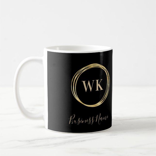 Custom Business Monogram Black Gold Coffee Mug (Left)