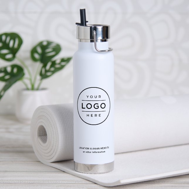 Custom Business Name and Logo White Branded Water Bottle (Yoga)