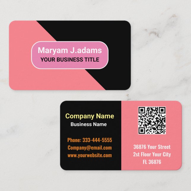 Custom Business Name - Modern Black & Blush Pink Card (Front/Back)