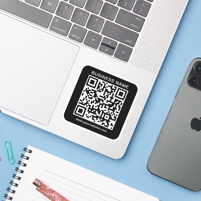 Custom Business Name Url QR Code Template Small (Laptop w/ iPhone)