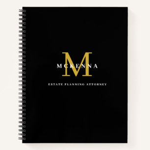 Custom Business Notebook with Monogram Black Gold