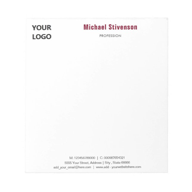 Custom Business Notepad Template Design Your Own (Front)