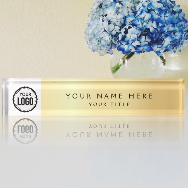 Custom Business Office Logo Elegant Gradient Gold Nameplate (Creator Uploaded)