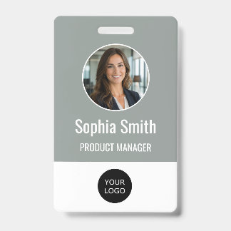 Custom Business Office Photo Logo Employee grey ID Badge