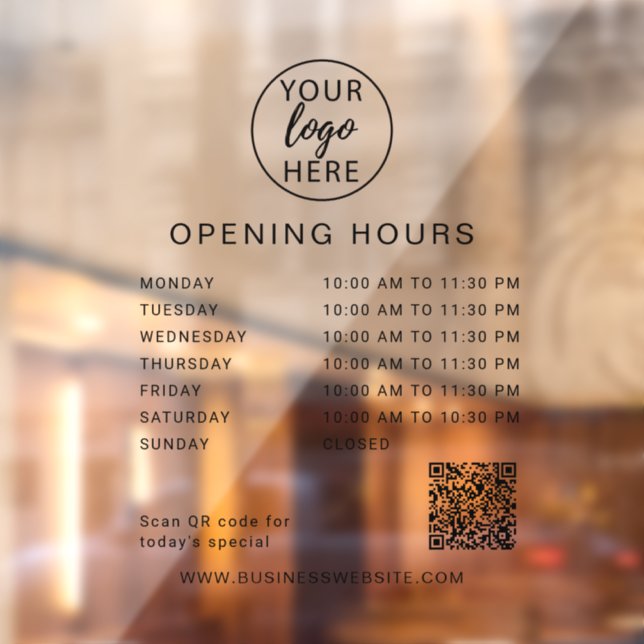 Custom Business Opening Hours Window Cling (Sheet 2)