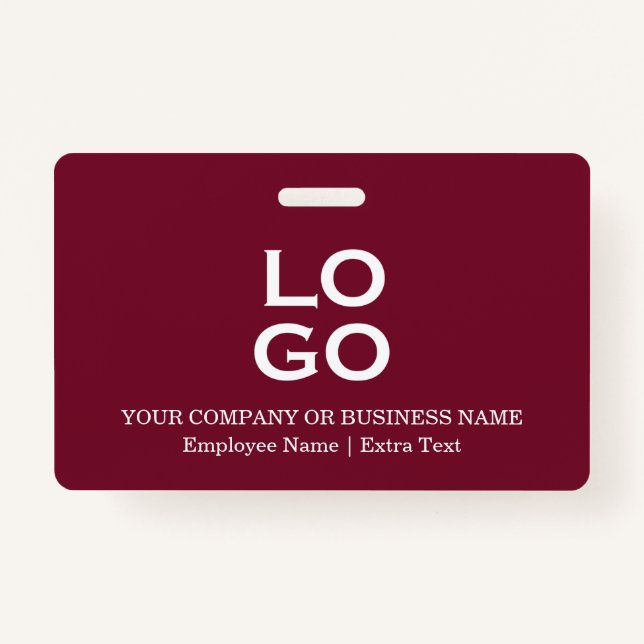 Custom Business or Company Logo & Title Burgundy ID Badge (Front)