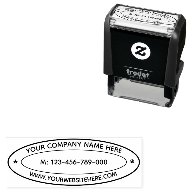 Custom Business Oval Self-inking Stamp Example (In Situ)
