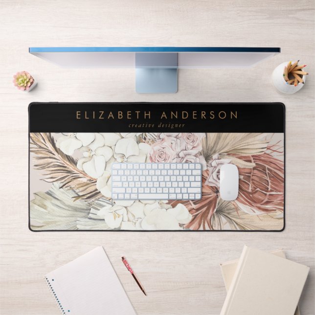 Custom Business Pampas GrassPremium Black Office Desk Mat (Office 1)
