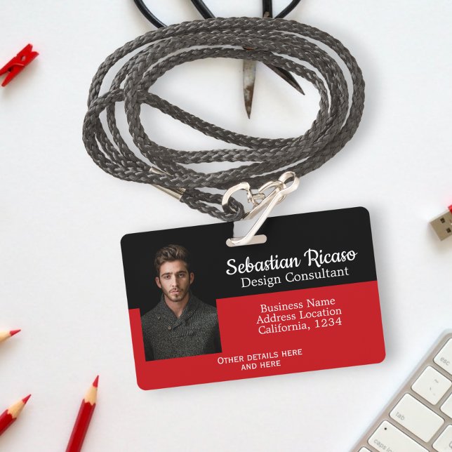 Custom Business Personalised Red Black ID Badge (Creator Uploaded)