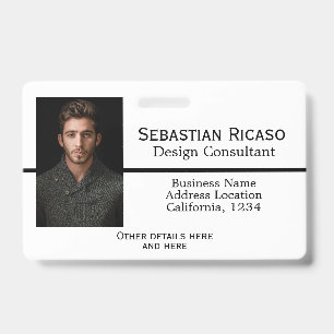 Custom Business Personalised White Black ID Badge
