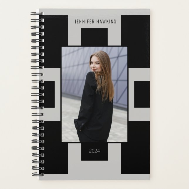Custom Business Photo Geometric Black & Grey  Planner (Front)