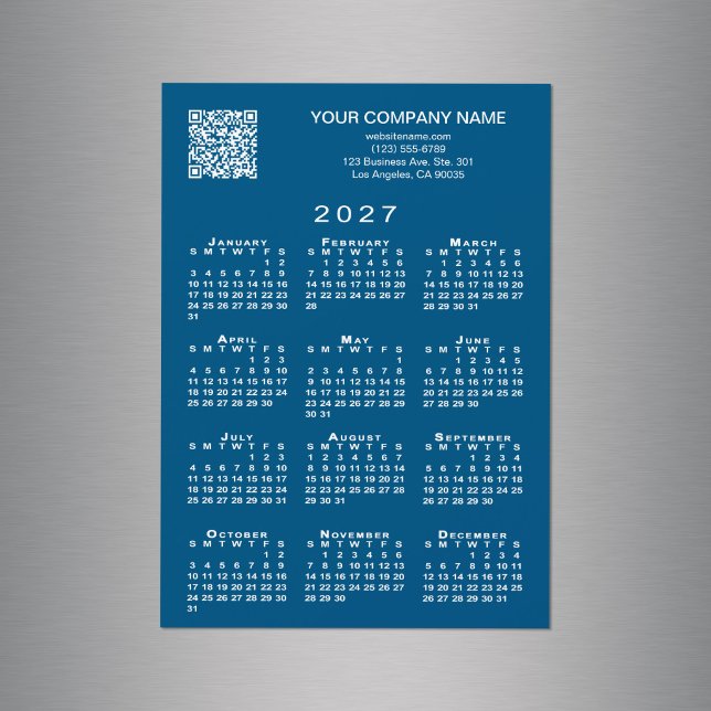 Custom Business QR Code 2027 Calendar Blue Magnet (Custom Business QR Code 2027 Calendar Blue Magnet in situ)