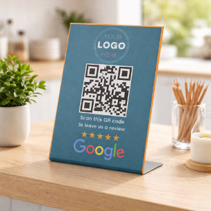 Custom Business Review QR Code Logo Pedestal Sign