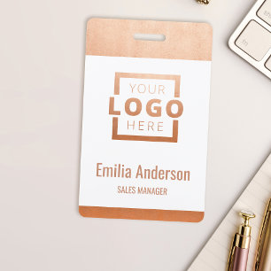 Custom Business Rose Gold Logo Barcode Employee ID Badge
