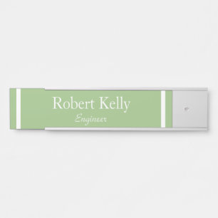 Custom business sage green and white lines door sign