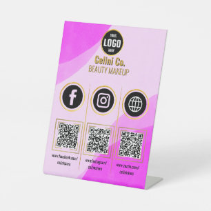 Custom Business Social Media QR Code Sign - Pink