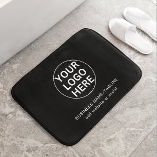 Custom Business Text & Logo l Black & White Promo Bath Mat