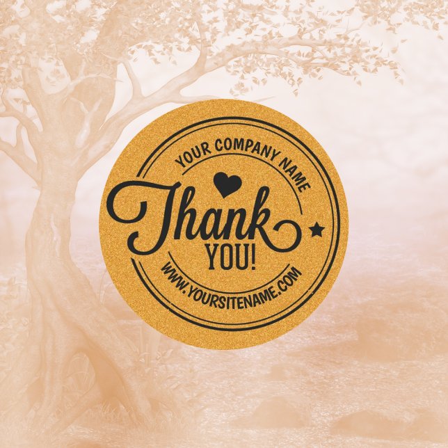 Custom Business Thank You Black and Gold Glitter  Classic Round Sticker (Creator Uploaded)