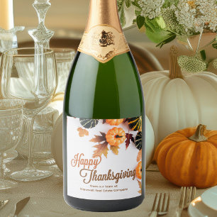 Custom Business Thanksgiving Beautiful Pumpkin Sparkling Wine Label