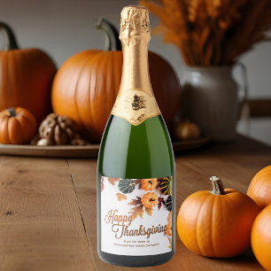 Custom Business Thanksgiving Beautiful Pumpkin Sparkling Wine Label