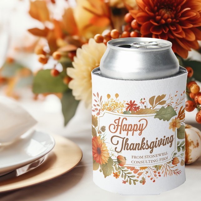 Custom Business Thanksgiving Party Fall Flowers Can Cooler (Creator Uploaded)