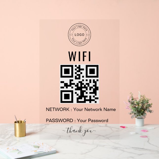 Custom Business WiFi Sign with Logo & QR Code (Wedding)
