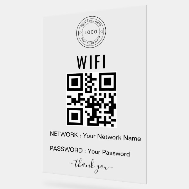 Custom Business WiFi Sign with Logo & QR Code (Angle)
