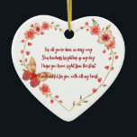 Custom Butterflies and Flowers Heart Thank You Ceramic Tree Decoration<br><div class="desc">Celebrate the beauty of gratitude with this heart-shaped ceramic ornament, featuring a touching poem surrounded by a delicate floral and butterfly design. Perfect as a heartfelt token of appreciation for someone special, this ornament expresses thanks in a sweet and meaningful way. Ideal for hanging on the tree or displaying all...</div>