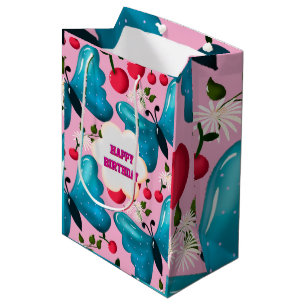 Custom butterfly birthday party matching set medium gift bag
