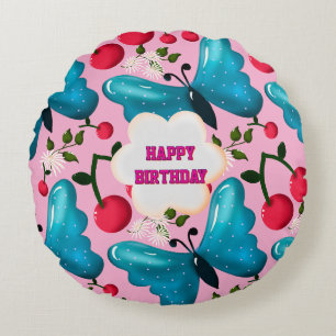 Custom butterfly birthday party matching set round cushion