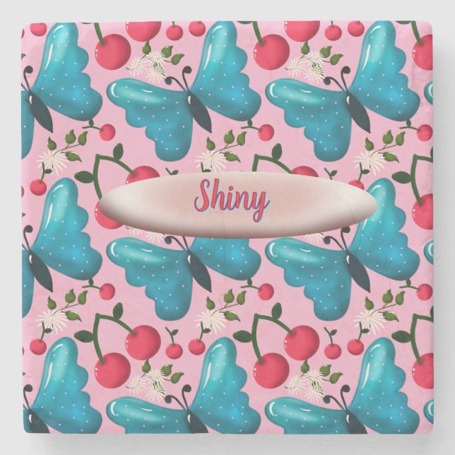 Custom butterfly floral pattern gift  stone coaster (Front)