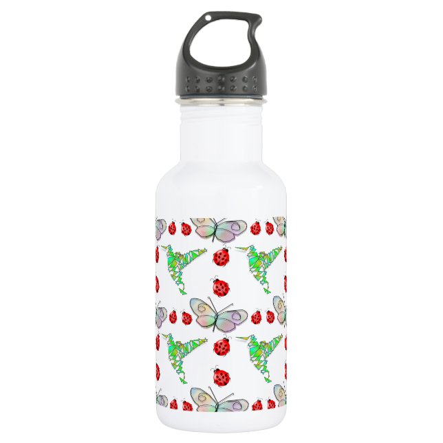 Custom Butterfly, Hummingbird and Ladybug Pattern 532 Ml Water Bottle (Front)