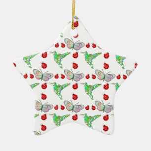 Custom Butterfly, Hummingbird and Ladybug Pattern Ceramic Tree Decoration