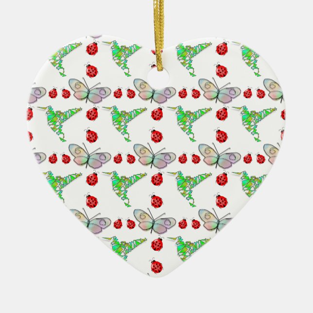 Custom Butterfly, Hummingbird and Ladybug Pattern Ceramic Tree Decoration (Front)