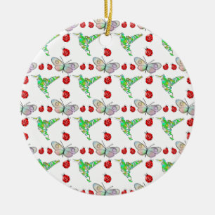Custom Butterfly, Hummingbird and Ladybug Pattern Ceramic Tree Decoration