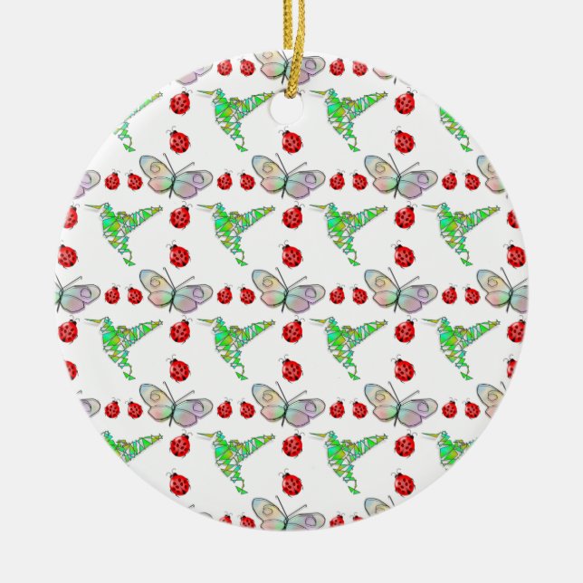 Custom Butterfly, Hummingbird and Ladybug Pattern Ceramic Tree Decoration (Front)