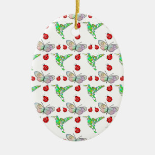 Custom Butterfly, Hummingbird and Ladybug Pattern Ceramic Tree Decoration